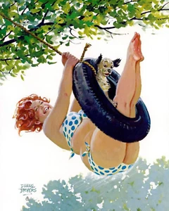 Handmade Vintage Hilda on Tire Swing 8x10 Pin Up Craft Cotton Fabrics Block - Picture 1 of 1