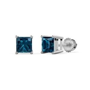 Blue Diamond 4mm Solitaire Stud Earrings 3/4 ctw in 14K Gold JP:64218 - Picture 1 of 10