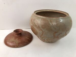 Vintage Ceramic Vase W/ Lid by Unknown Signature 87’