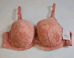 NEW NWT Auden Womens Lightly Lined Balconette Bra Size 42D Pink Lace Overlay - Picture 1 of 9