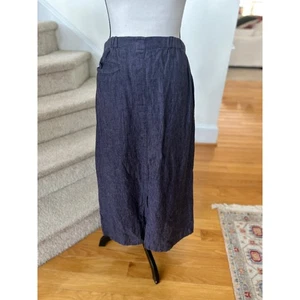 FLAX Marled Dark Purple Pull On Elastic Waist Linen Midi Skirt - Picture 1 of 5