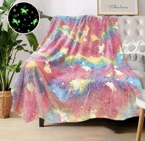 Glow in the Dark Blanket - Unicorns Gifts Toys for Girls Age 2-10 Size 40x50in - Picture 1 of 8