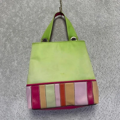 Tommy Hilfiger Bolso de Mano Verde Rosa Rayas Imitación Cuero Desteñido Bolso Cubo Y2k Foto 1 de 4