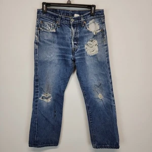 Vintage Levis 501-0115 Denim Jeans 30x24 Blau Ripped Destoyed Steampunk Grunge - Bild 1 von 16