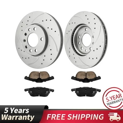 Front 284.9mm Drilled Slotted Rotors Ceramic Pads Kit for 2003-2010 Saab 9-3 - Изображение 1 из 4