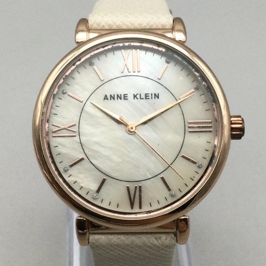 Anne Klein Watch Womens 36mm Rose Gold Tone MOP Dial Leather New Battery - Image 1 of 4