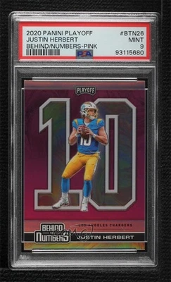 2020 Playoff Behind The Numbers Pink Prizm Justin Herbert PSA 9 MINT Rookie RC - Image 1 of 2