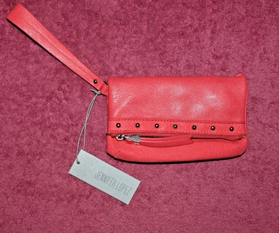 Jennifer Lopez Lisbeth Studded Faux Leather Coral Reef J Lo Wristlet Purse - Image 1 of 4