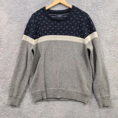 Suéter AE Tejido Pesado Azul Marino, Gris Fair Isle Para Hombre Grande Mezcla de Algodón Lana Foto 1 de 4