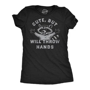 Womens Funny T Shirts Cute But Will Throw Hands Sarcastic Graphic Novelty Tee - Picture 1 of 7