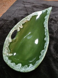 Vtg Mid-Century 8.5" Green Drip Glaze Kidney Dish RH Pottery 1950s MCM - Picture 1 of 7