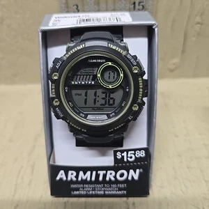 Armitron Men's Digital Watch 40/8439GBKTC Chrono Alarm WR165FT Green Accents - Picture 1 of 5