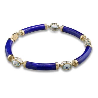 Lapis-Armband Lapislázuli Y Topacio Azul 585er Oro Amarillo Valor Nuevo - Imagen 1 de 3