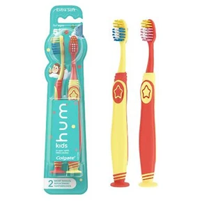 Hum Kids Toothbrushes 2 Pack Extra Soft Bristles Tongue Cleaner Suction Cup - Picture 1 of 6