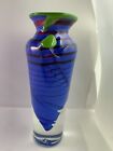 Murano Art Glass Blue & Green Swirl Heavy Flower Vase 21cm x 22cm