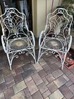 Unique Pair Wrought Cast Iron Garden Chair Victorian Scrolled Leaf Shabby Chic