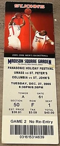 Talón de boleto completo UMass vs St. Peter's/Columbia vs St. John's 27 de diciembre 2005 MSG - Imagen 1 de 1