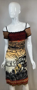 Save The Queen Off the Shoulder Safari Theme Dress Giraffes Made In Italy - Picture 1 of 14