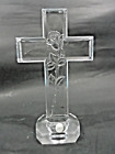 Crystal Standing Christian Cross w/ 3D Relief Rose 24% Lead Made in Germany 8.5"