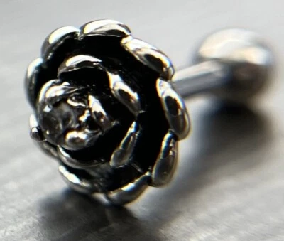 1 peça brinco antigo prata flor hélice Tragus cartilagem barra parafuso prisioneiro CZ centro de pedras preciosas  - Imagem 1 de 4