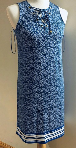 MICHAEL KORS abito tubino blu greco senza maniche stringato donna taglia XS NUOVO CON ETICHETTE $100