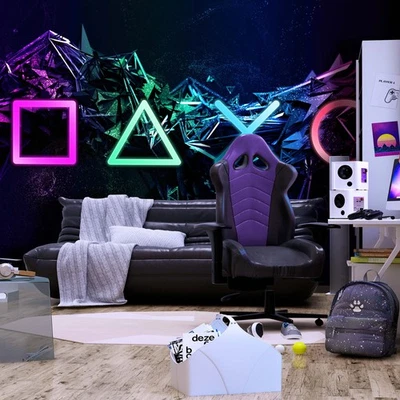 Playstation Neon Gebirge VLIES FOTOTAPETE 3D WOHNZIMMER TAPETE WANDBILD XXL - Bild 1 von 2