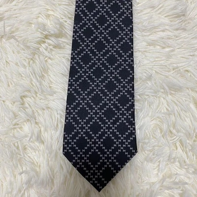 Corbata de Seda Hermes Patrón H Negra/Gris Hecha en Francia Usada Foto 1 de 4