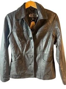 Urban Vibe Women’s Faux Leather Jacket Size M Black Button Down Fitted Vegan - Picture 1 of 7