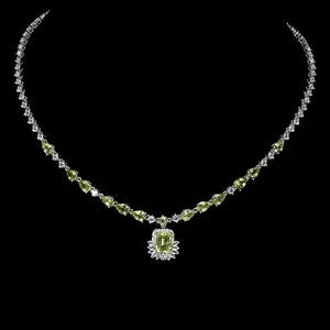 925 Sterling Silver Necklace Octagon Peridot 8x6mm Tapaz Gemstone Jewelry 17in - Picture 1 of 13