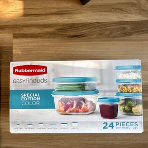RUBBERMAID Food Storage Container Set w/EASY FIND LIDS 24-PC, TEAL, Vented - NEW - Picture 1 of 2