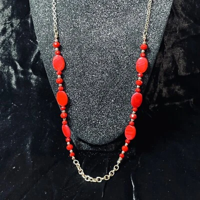 COLLAR rojo teñido madreperla concha cristal rojo dorado cuentas cadena disfraz Foto 1 de 4