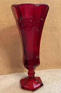 Vintage Fostoria Coin Red Glass Bud Vase 8 Inches Tall - Picture 1 of 8
