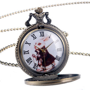 Retro Alice in Wonderland Rabbit Quartz Pocket Watch Necklace Bronze Steampunk
