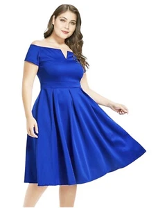 LaLagen Women’s Off The Shoulder Party Dress 2XL Royal Blue Swing Fit N Flare - Picture 1 of 9