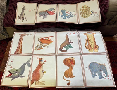 Juego completo de 12 carteles publicitarios de gelatina 1954 de 11" x 14" de animales salvajes Foto 1 de 4