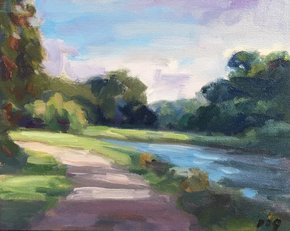 Художник PDQ оригинальная картина маслом пейзаж речные деревья импрессионизм реализм искусство - Изображение 1 из 1