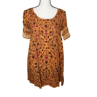 Ecote Tops Women's Small Short Sleeve Floral Loose Fit Multicolor Boho Y2K Foto 1 de 4