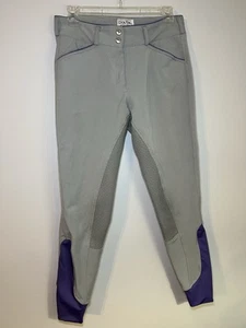 Dover Saddlery Gray Wellesley Piped Silcone Full Seat Breech Pants Sz 28 - Picture 1 of 3