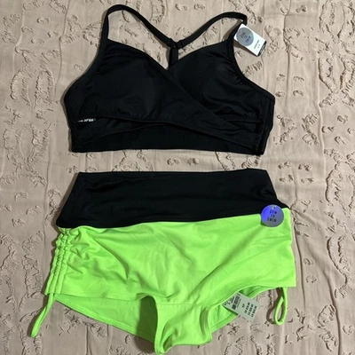 Nuevo Victorias Secret Negro/Verde Neón DEPORTE ROSA Gimnasio a Natación Conjunto Pequeño, Nuevo con Etiquetas Foto 1 de 4