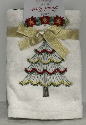 NOVO FERIADO BORDADO ÁRVORE DE NATAL BANHEIRO TOALHAS DE MÃO PACOTE COM 2 ~ ÁRVORE MACIA - Imagem 1 de 2