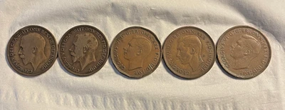 LOTE DE 5 moedas da Grã-Bretanha King George V 1916 1917 1937 1938 - Imagem 1 de 4