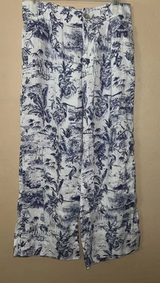 Pantalones Joie 100% Lino Pierna Ancha Blanco y Azul Con Bolsillos Talla Mediana Foto 1 de 4