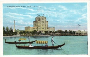 Miami Beach, FL Flamingo Hotel White Border Postcard Posted 1924 Gondolas - Picture 1 of 2