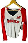 Touch Women's New Jersey Devils Long Sleeve V-Neck Top, T-Shirt, Red/White, XL