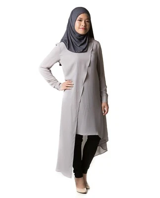 Ummah Alta Costura Vestido Asimétrico Top Modesto Musulmán Hiyab Moda Camisa Manga Larga Foto 1 de 2