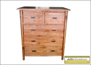NEW - Danish Style Oak Natural Lacquered Timber 5 Drawer Chest of Drawer Tallboy - Picture 1 of 9