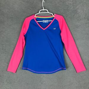New Balance Lightningdry Womens Long Sleeve V Neck Athletic Multicolor Shirt L