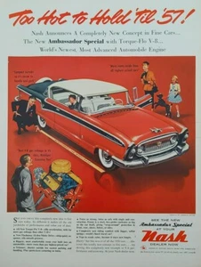 1957 anuncio estampado de motores Nash de colección, sedán rojo, retro único - Imagen 1 de 1