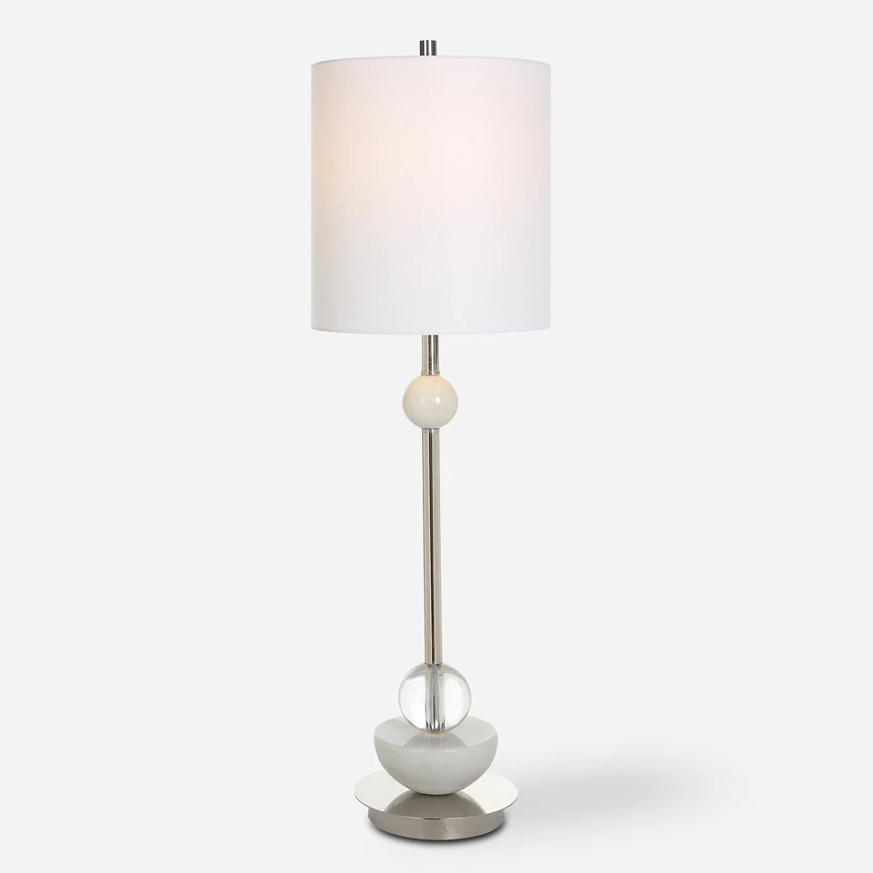 Lámpara buffet clásica contemporánea delgada de níquel pulido 34 en cristal de mármol blanco Foto 1 de 4