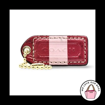 2" Medium VINTAGE Y2K COACH Pink Stripe Leather Fob Bag Charm Keychain Hang Tag - Image 1 of 2